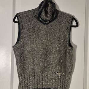 St. John Collection Black and White Sleeveless Turtleneck Sweater